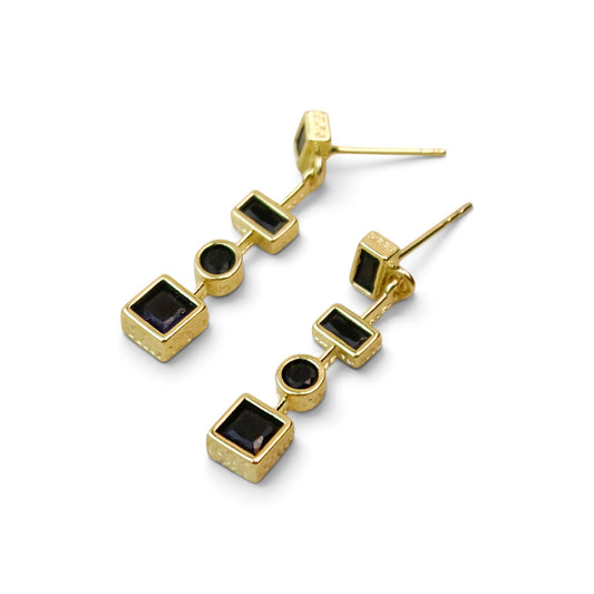 Black Geometric Bezel CZ Drop Earrings Sideview
