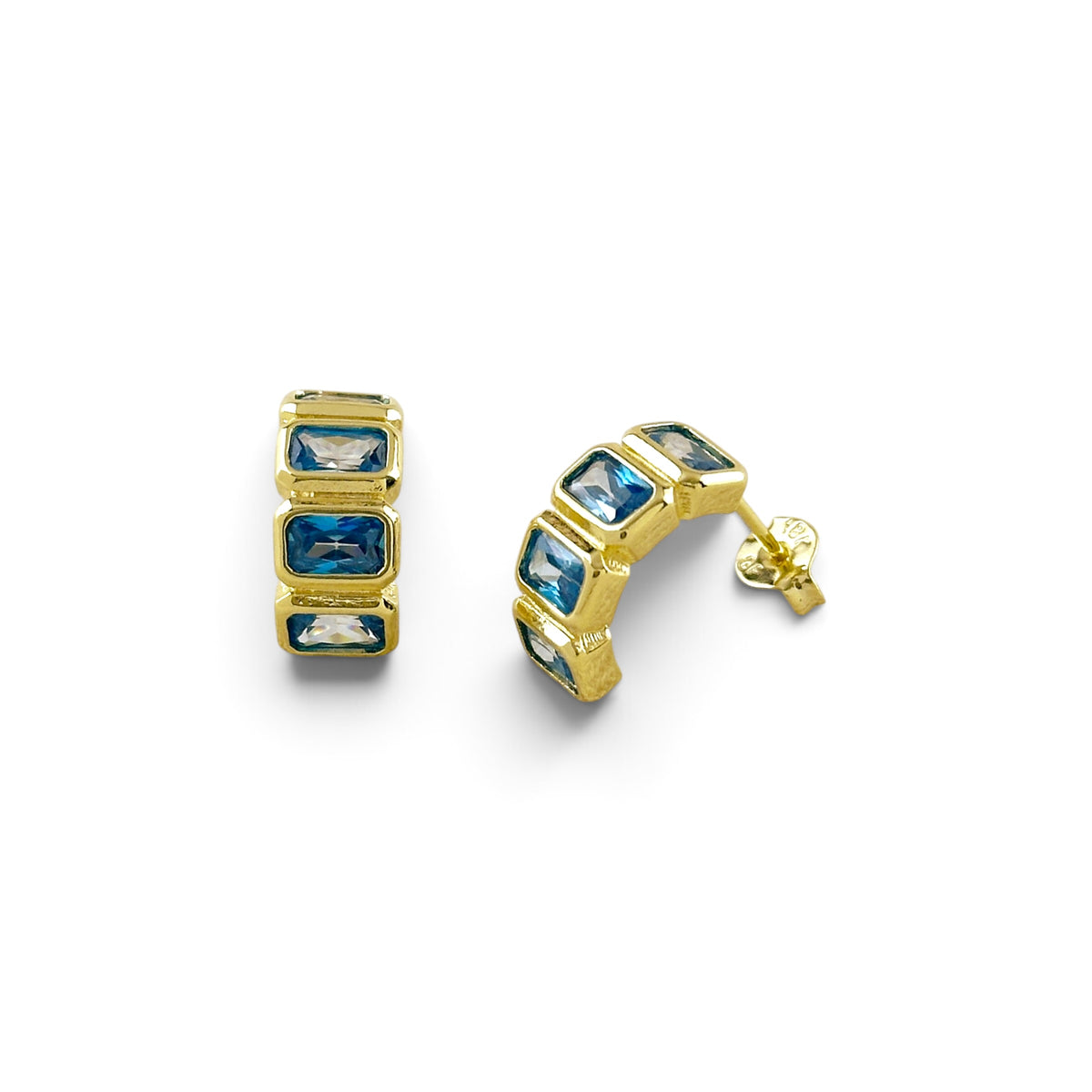 Blue Cz Baguette Stud Earrings