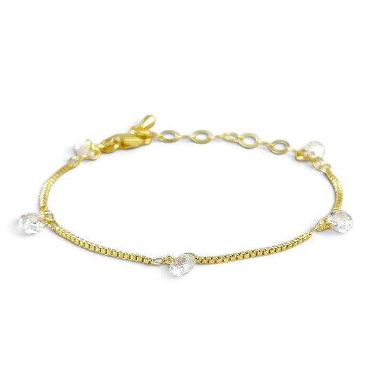 Box Chain CZ 18K Gold Filled Bracelet Sideways