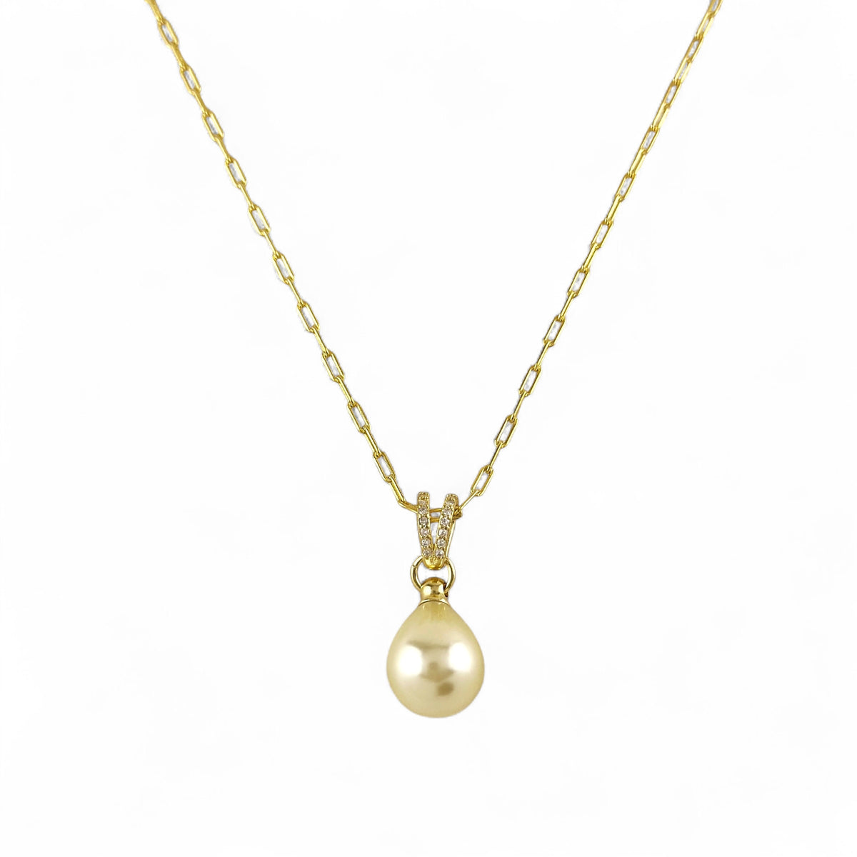 Teardrop Pearl Pavé CZ 27mm Pendant in 18K gold-filled, view 5