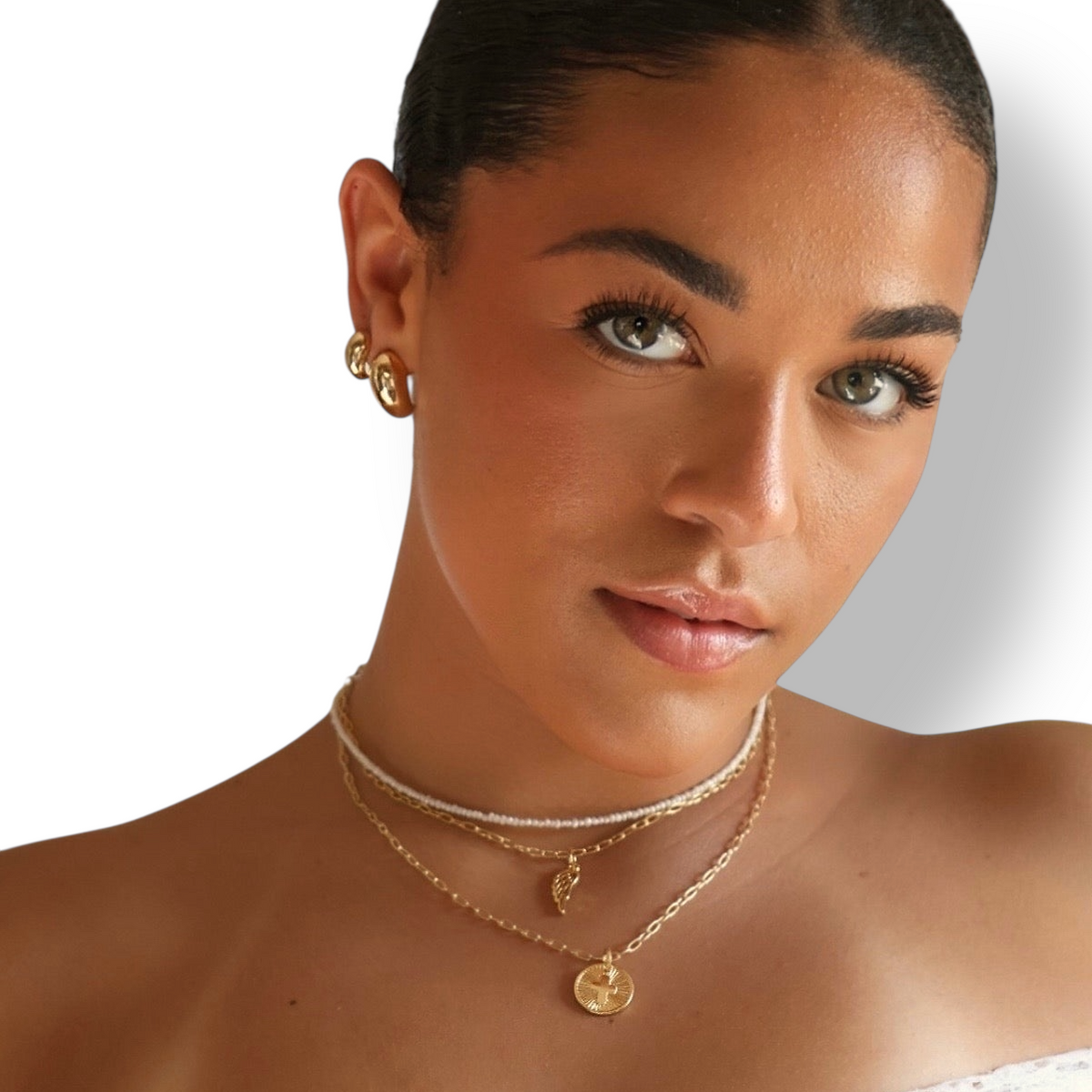 Sunburst Cross Medallion Necklace in 18K gold-filled, view 2