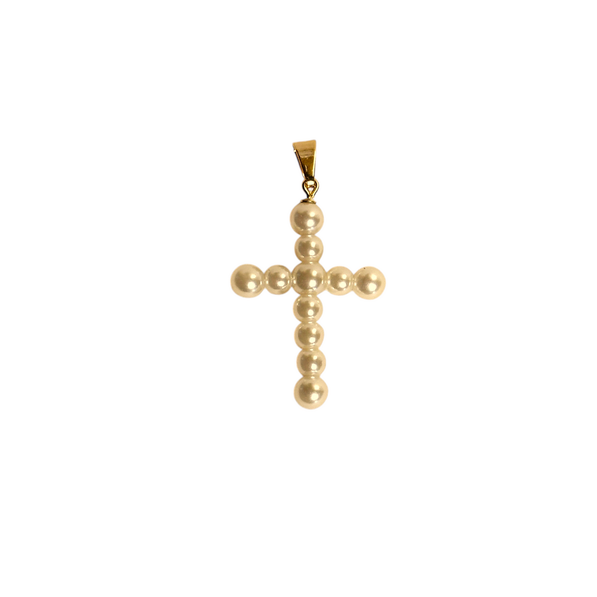 Pearl Cross 40mm Pendant in 18K gold-filled