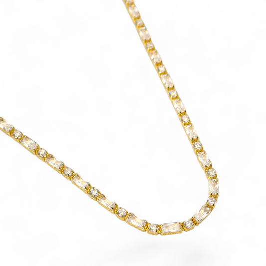 Round & Baguette CZ 18K Gold Filled Riviera Choker