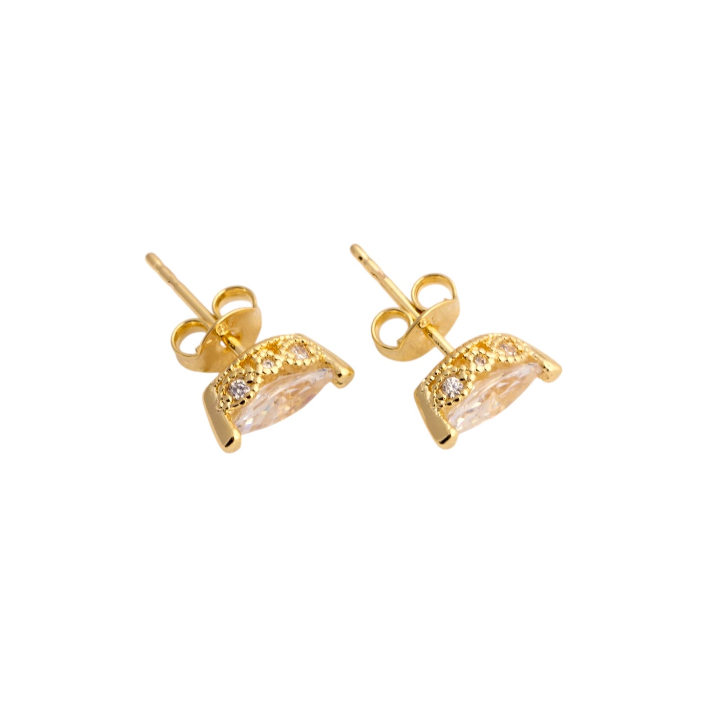CZ Vintage Marquise Stud 18K Gold Filled Earrings