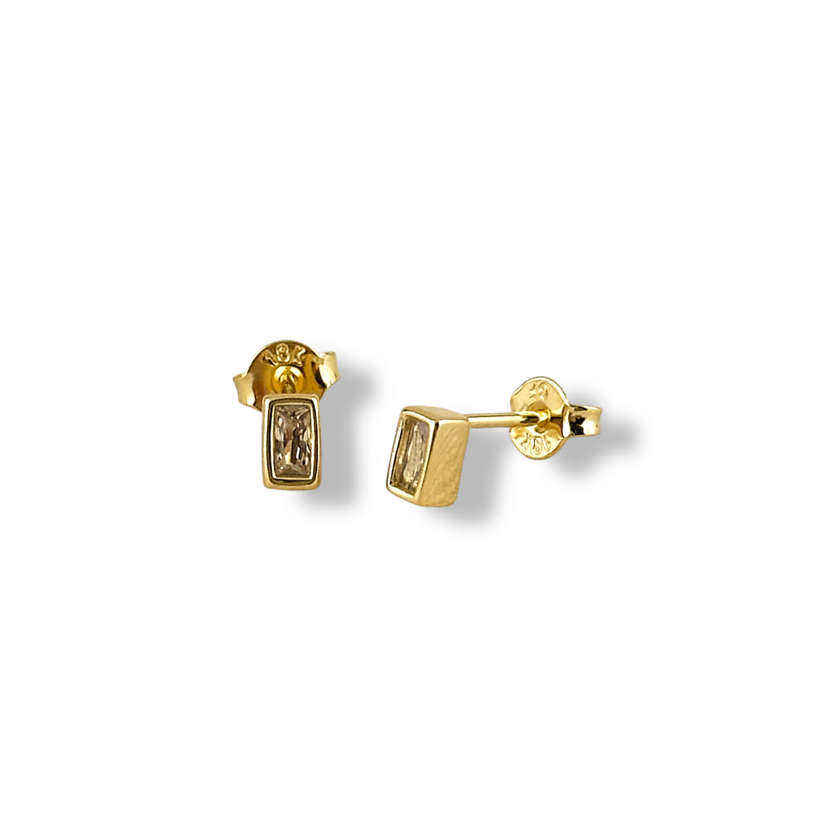 Baguette Bezel CZ 5mm Stud Earrings in 18K gold-filled, view 6