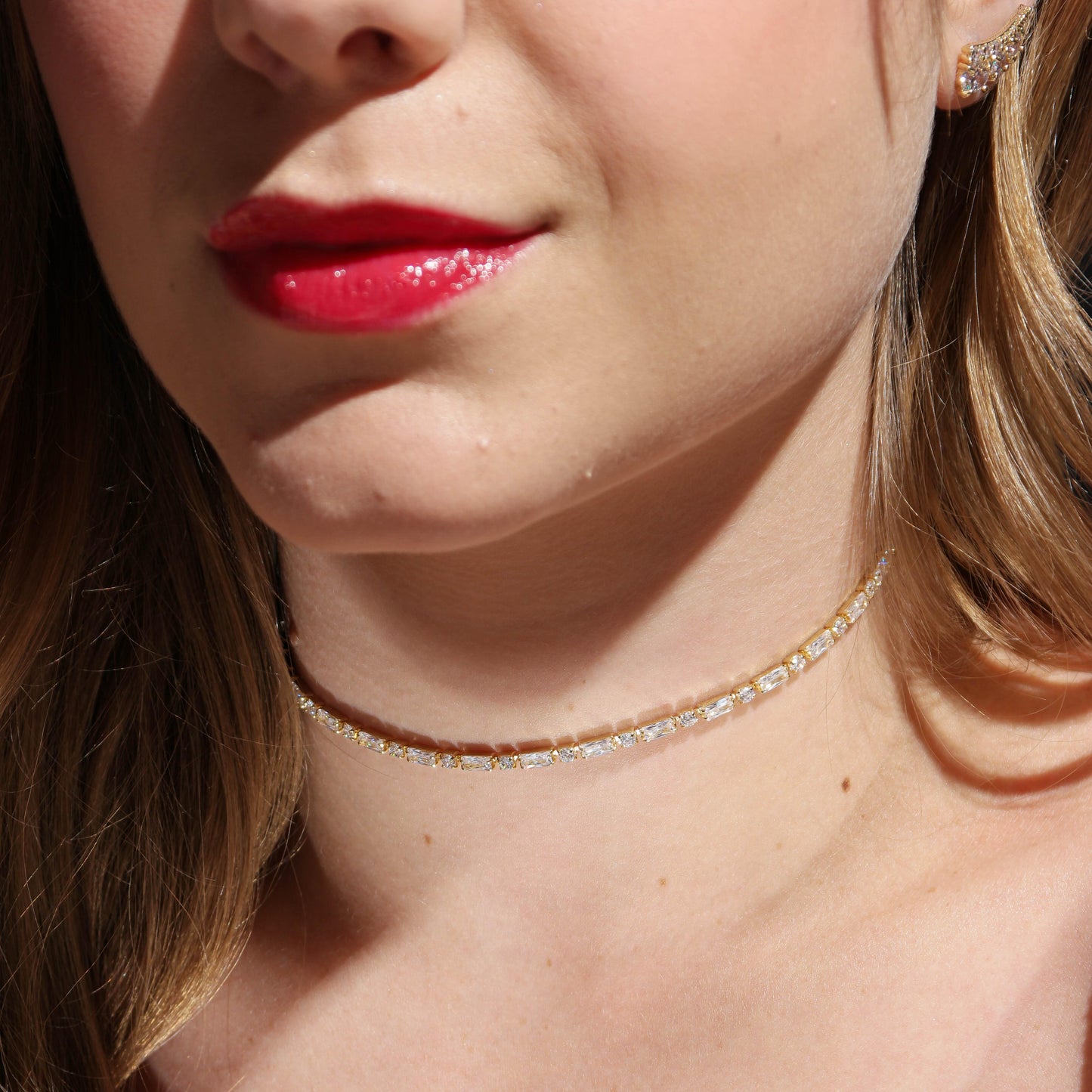 Round & Baguette CZ Riviera Choker 18K Gold Filled Necklace