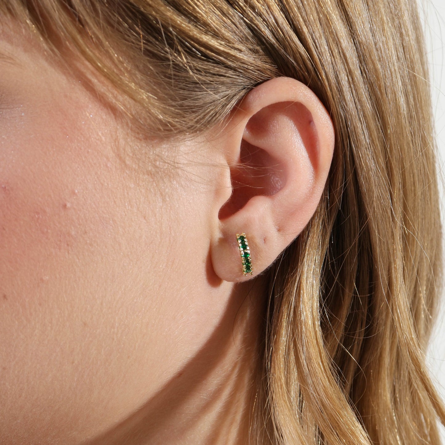 Curved Bar Emerald Green Crystal Stud 18k Gold Filled Earrings