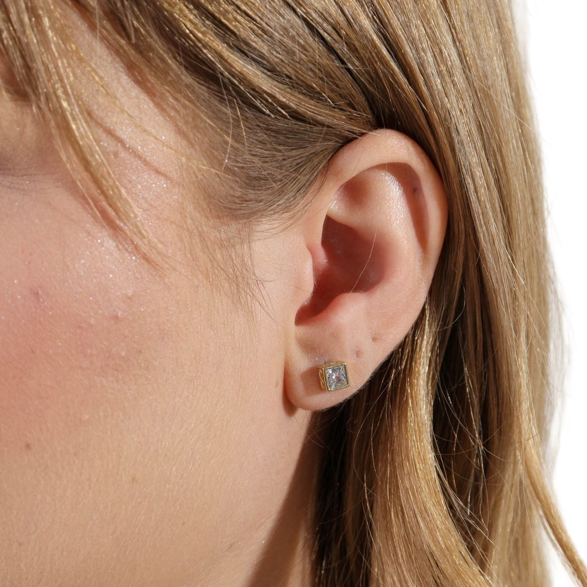 Square CZ Frame 5mm Stud Earrings in 18K gold-filled, view 3