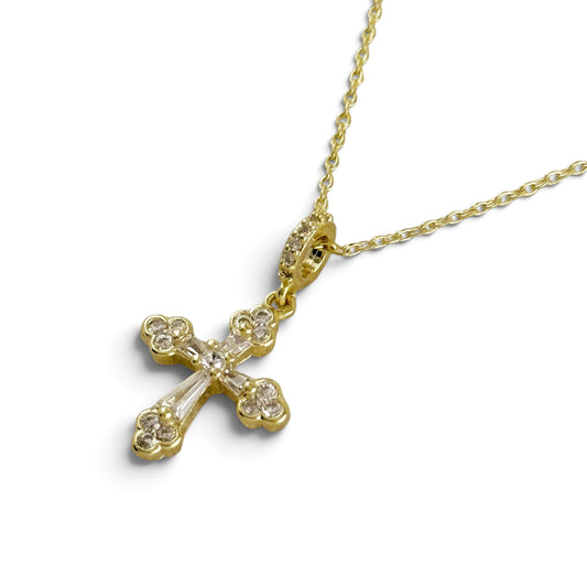 CZ Cross Charm Necklace Closeup