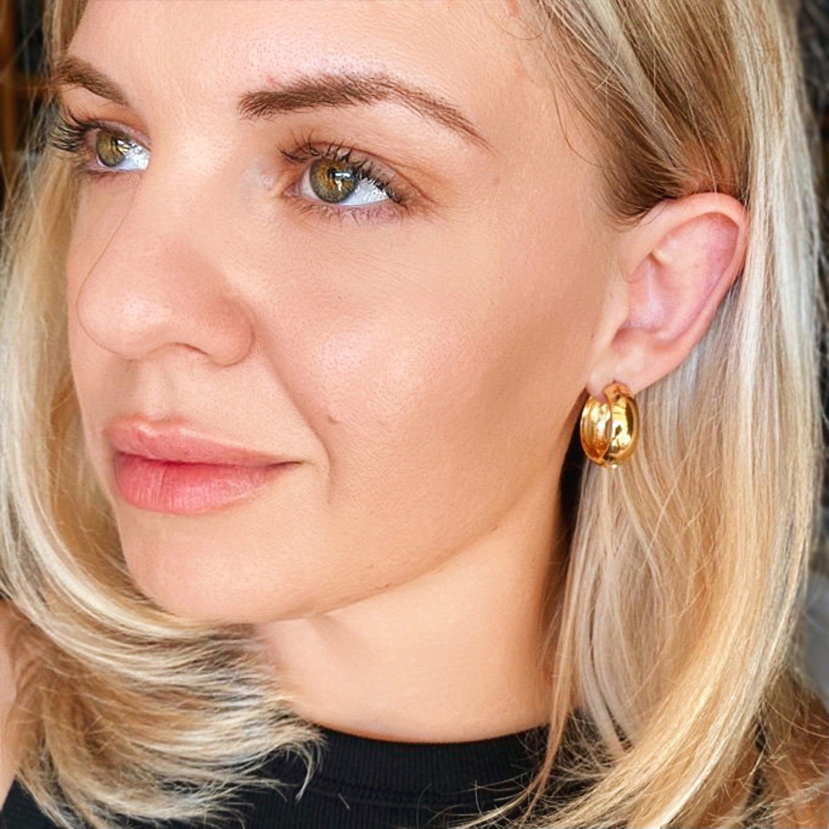 Chunky Huggie 22mm Hoop Earrings in 18K gold-filled, view 4