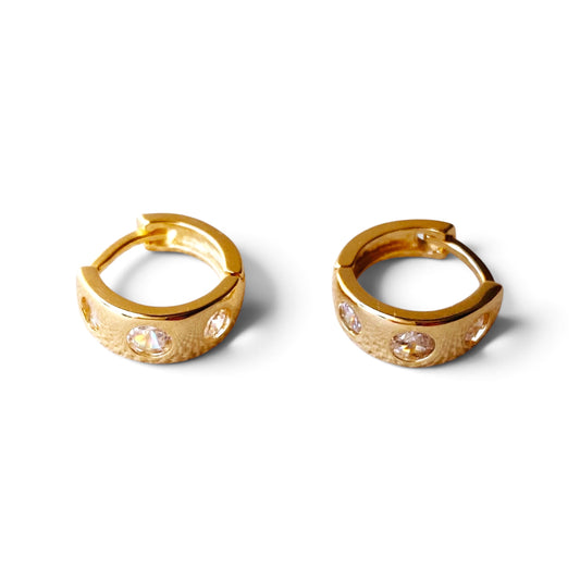 Large CZ Huggie 15mm 18K Gold Filled Hoop Earrings