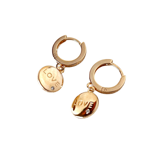 Love Script 12mm 18K Gold Filled Hoop Earrings