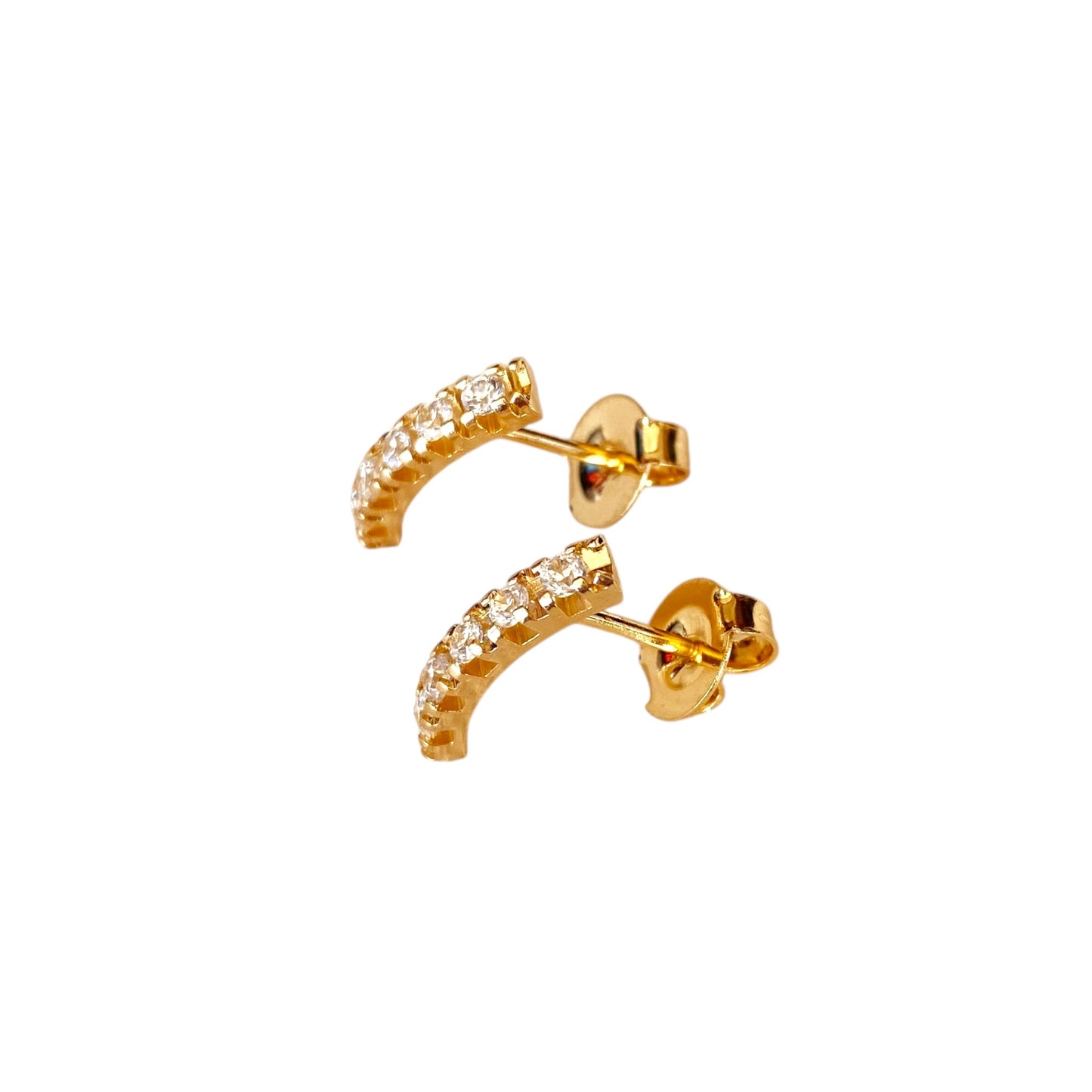 Curved Bar Crystal Stud 18k Gold Filled Earrings