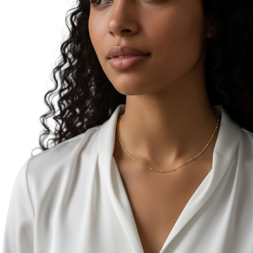 Satellite Link Chain 1mm Necklace in 18K gold-filled, view 5