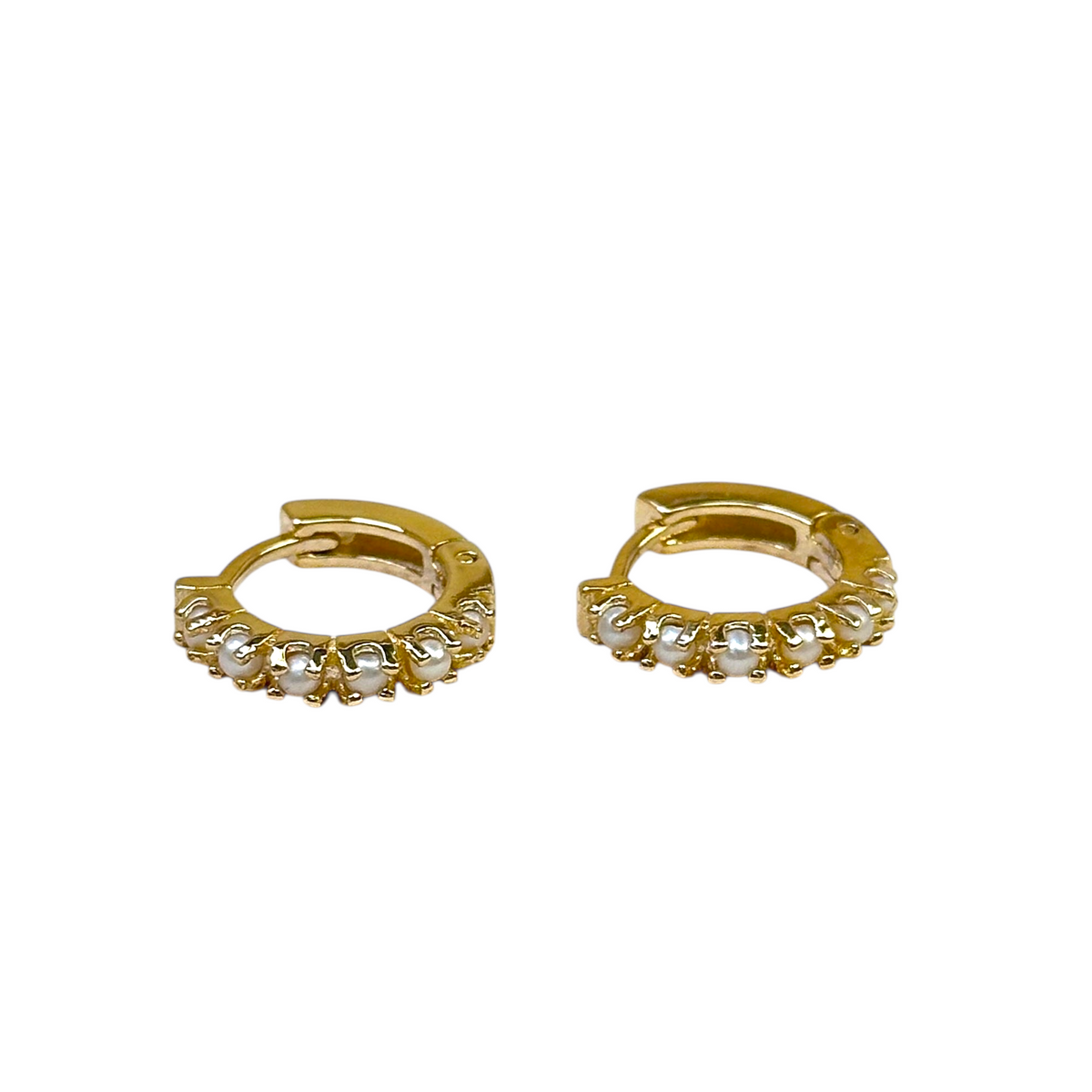 Freshwater Pearl Huggie 18mm Hoop Earrings in 18K gold-filled, view 4