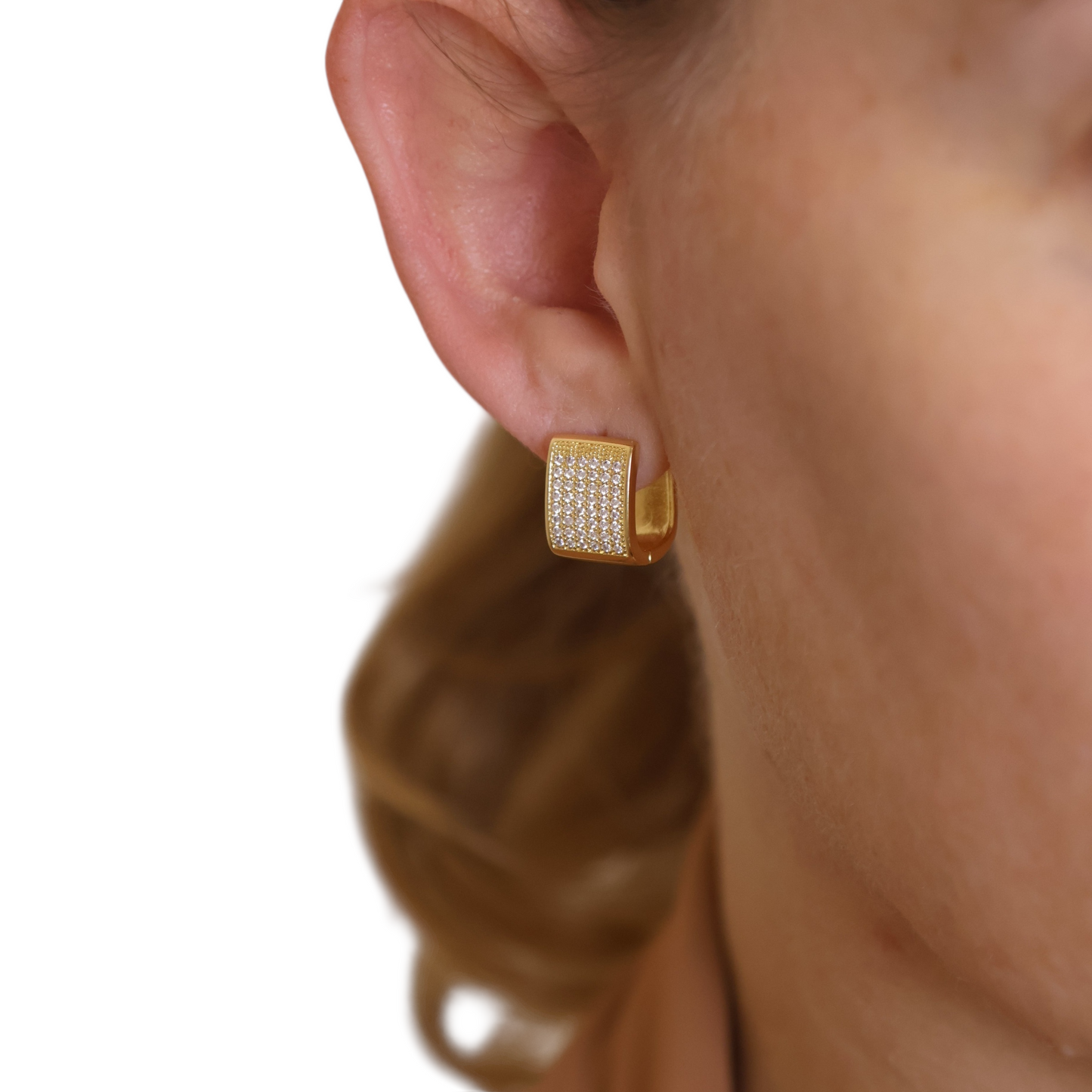 Square Pavé CZ Huggie 12mm 18K Gold Filled Hoop Earrings