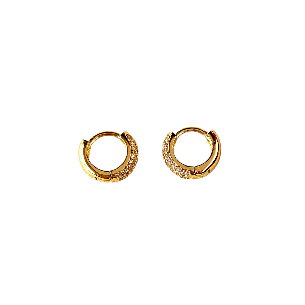 CZ Huggie 9mm Hoop Earrings in 18K gold-filled, view 2