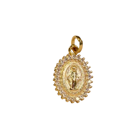 Lady of Grace CZ Medal Double Sided 20mm 18K Gold Filled Pendant