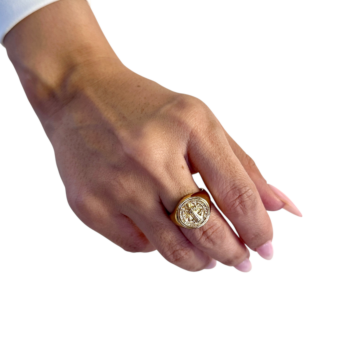 Saint Benedict Signet Ring in 18K gold-filled, view 6