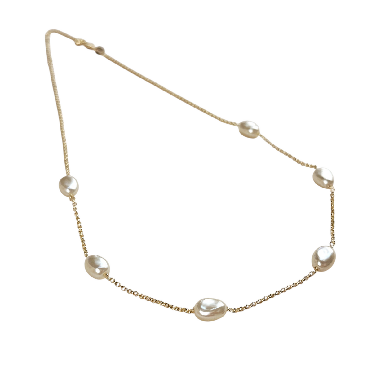 Baroque Pearl Station Necklace in 18K gold-filled