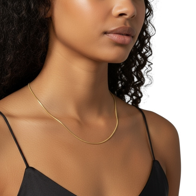 Round Snake Chain 1.2mm Necklace in 18K gold-filled, view 4