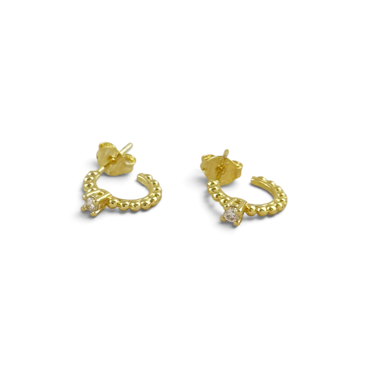 Beaded CZ Open Hoop 12mm Earrings in 18K gold-filled, view 6
