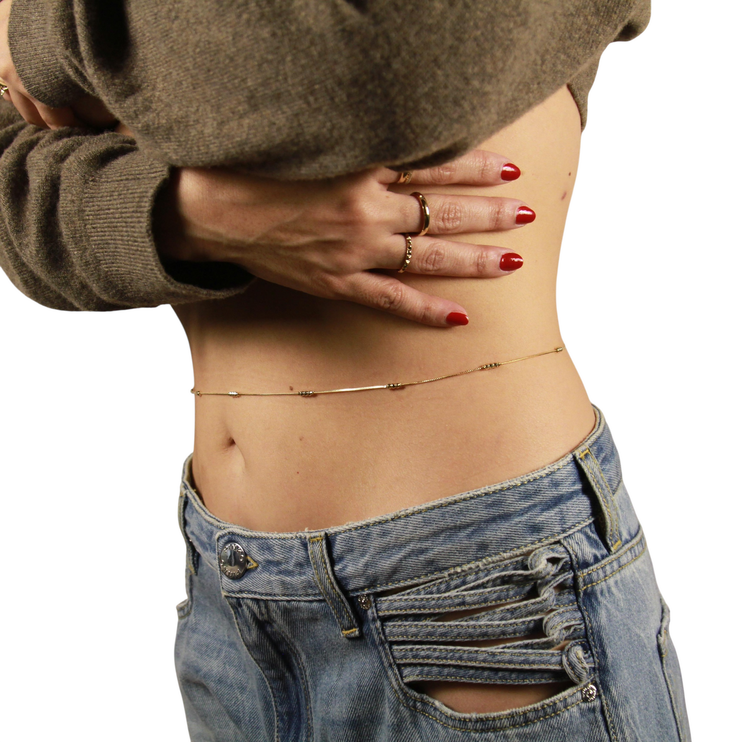 Bead Detailed Belly Chain 18k Gold Filled Body Jewelry