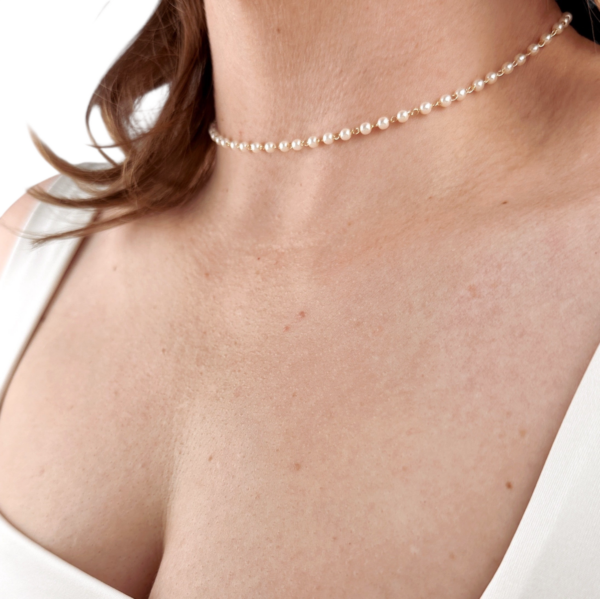 Pearl Choker 3mm Necklace in 18K gold-filled, view 3