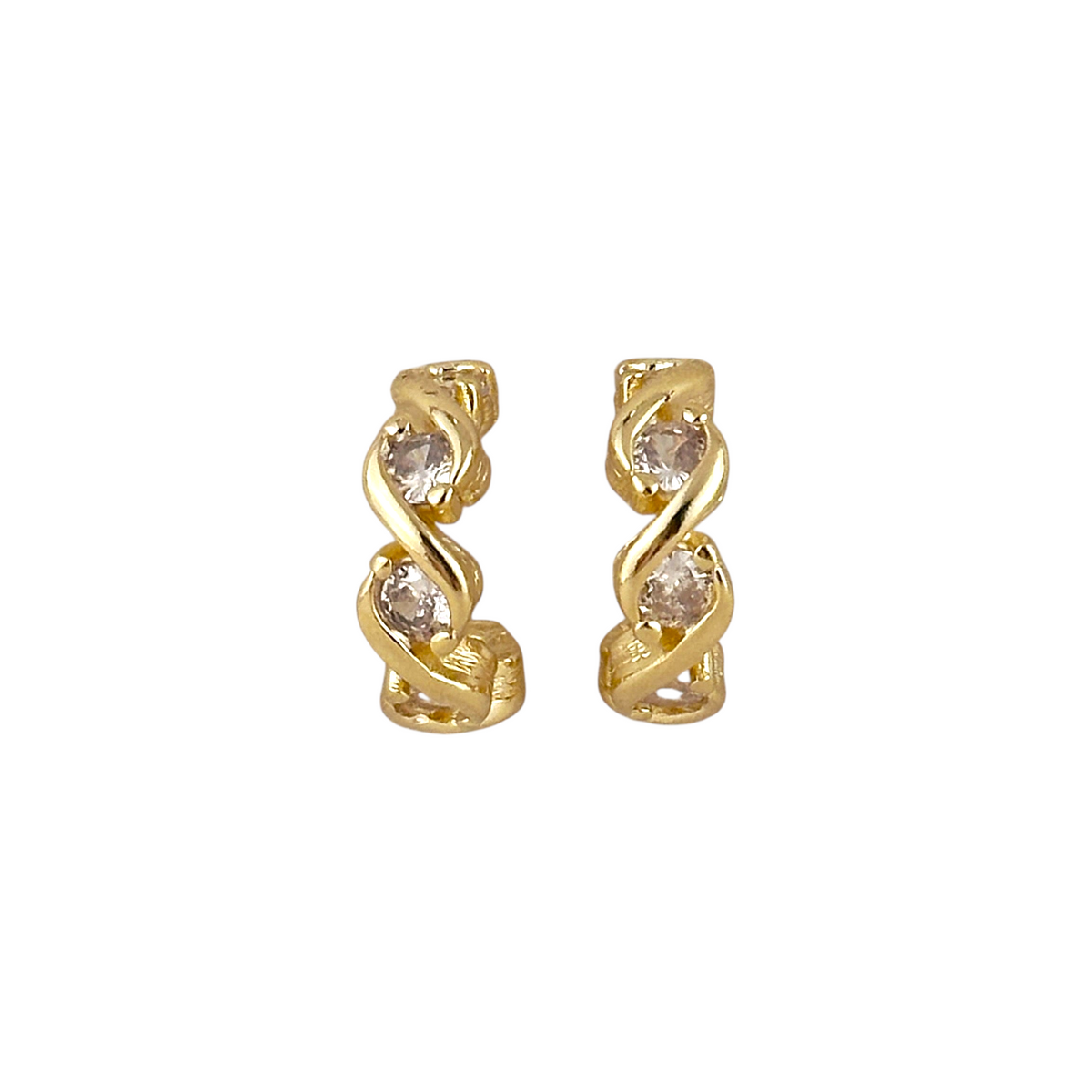 Swirl Open Hoop Clear CZ 15mm Earrings in 18K gold-filled, view 2