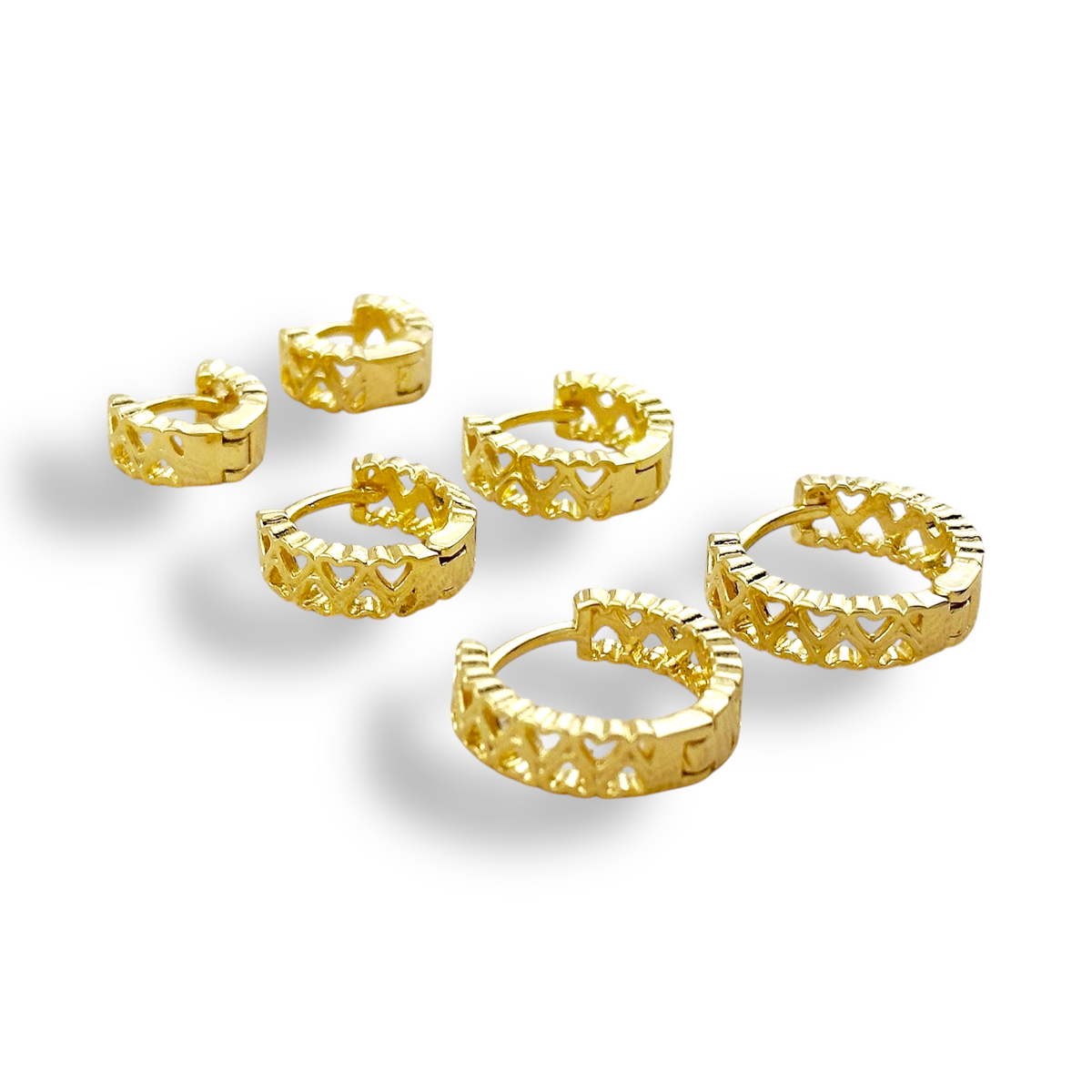 Twin Hearts Huggie Hoop Earrings in 18K gold-filled, view 5