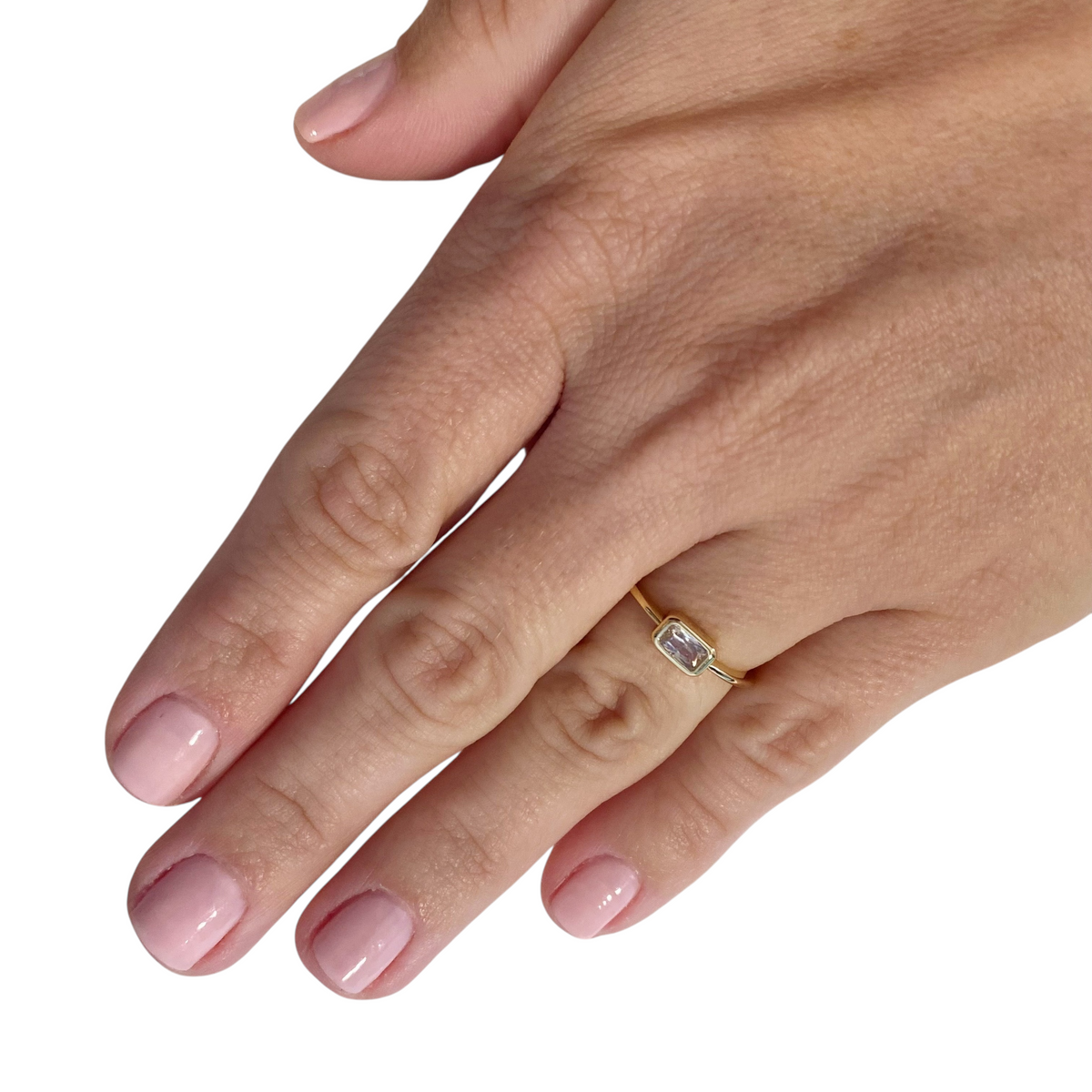 Solitaire Rectangle CZ Ring in 18K gold-filled, view 4