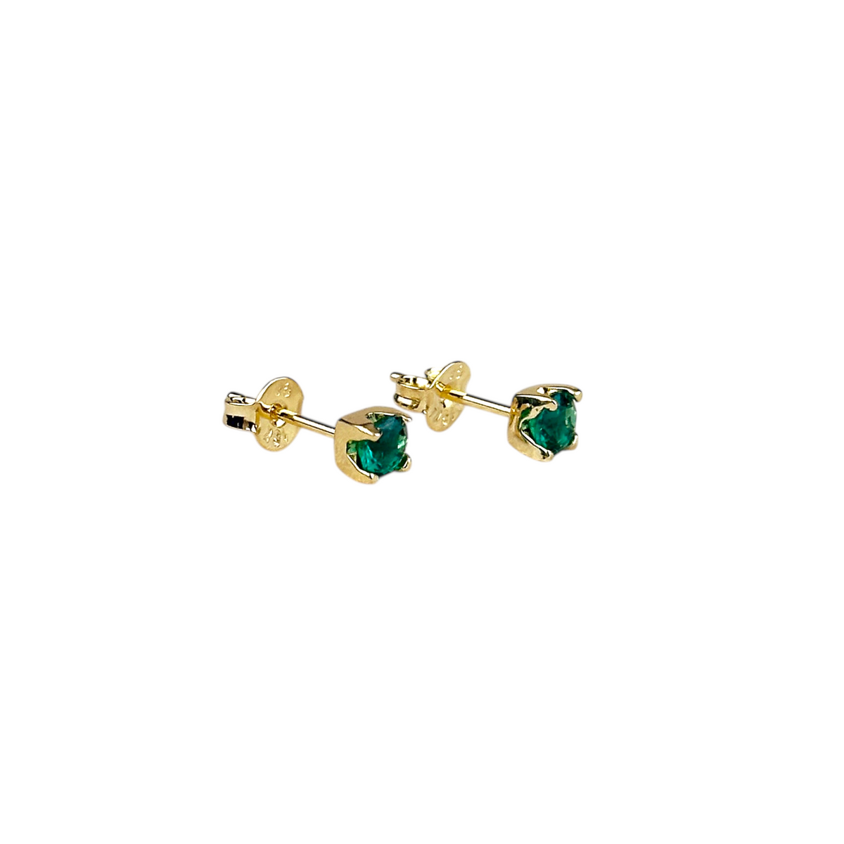 Solitaire Colored CZ 4mm Stud Earrings in 18K gold-filled, view 2
