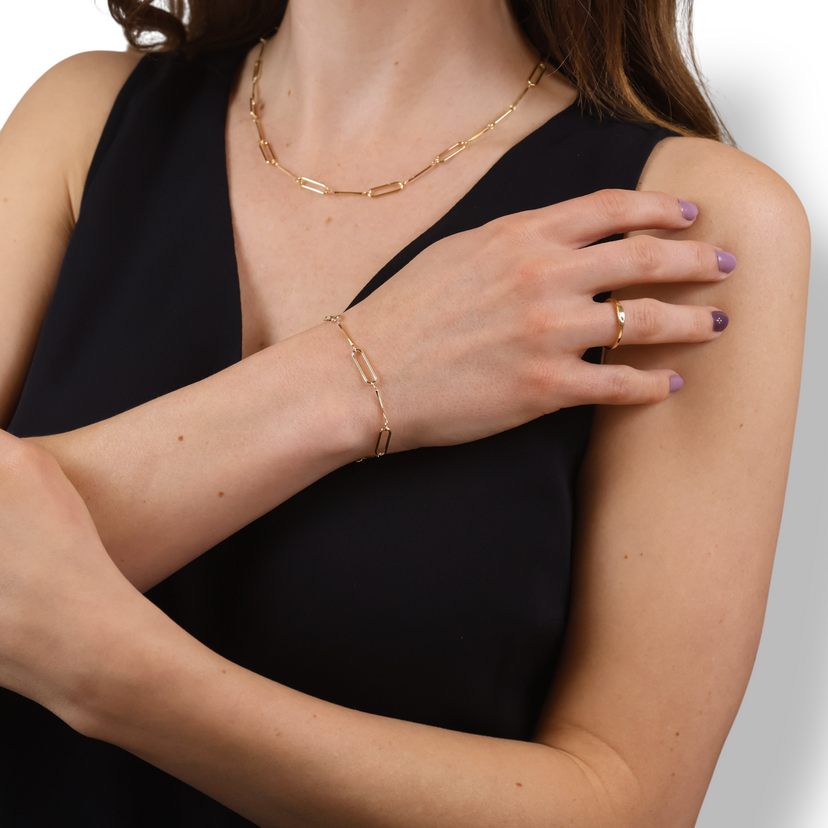 Paperclip Bar Link Chain Necklace in 18K gold-filled, view 5