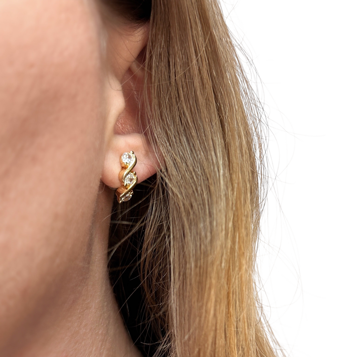 Triple CZ 15mm Stud Earrings in 18K gold-filled, view 4