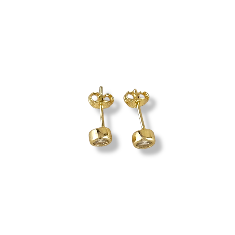 Round Bezel CZ 5mm Stud Earrings in 18K gold-filled, view 4