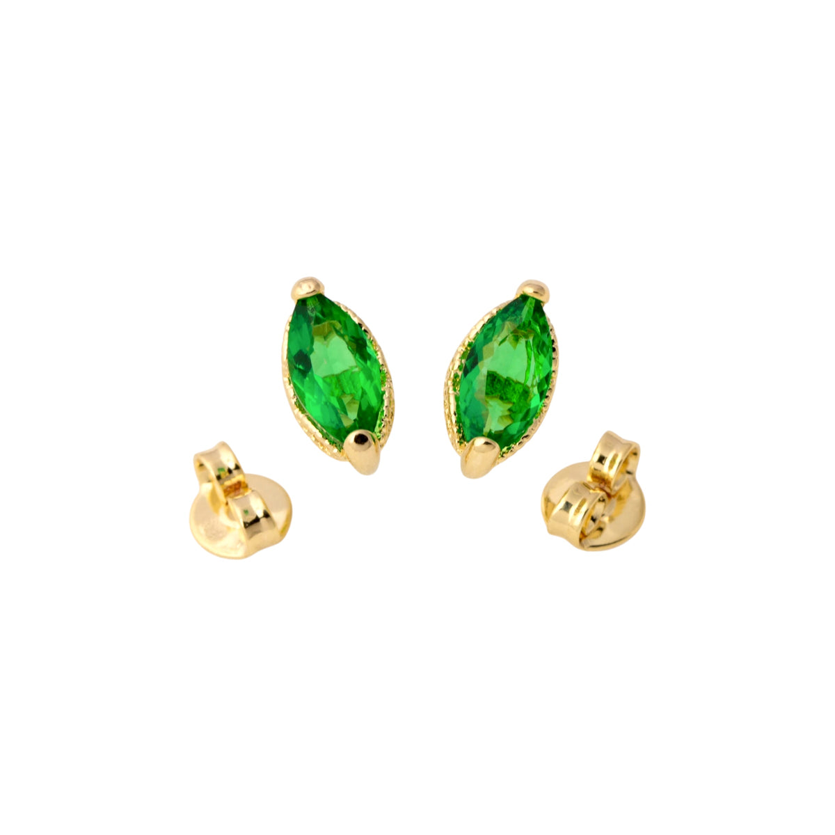 Vintage Marquise Emerald Green CZ Stud Earrings in 18K gold-filled, view 5