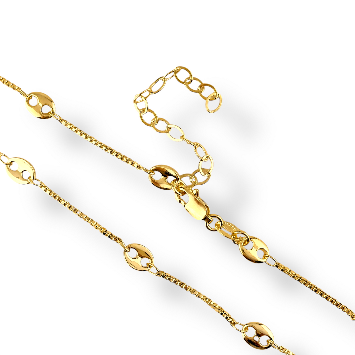 Box Chain Mariner Link Stations Necklace in 18K gold-filled, view 2