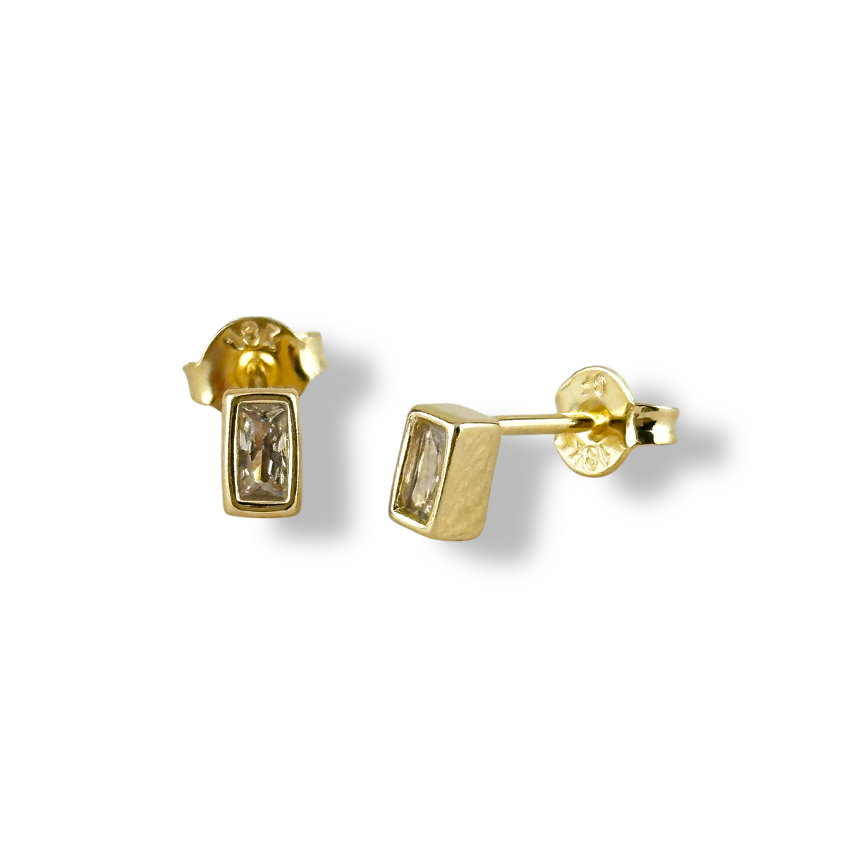 Baguette Bezel CZ 5mm Stud Earrings in 18K gold-filled