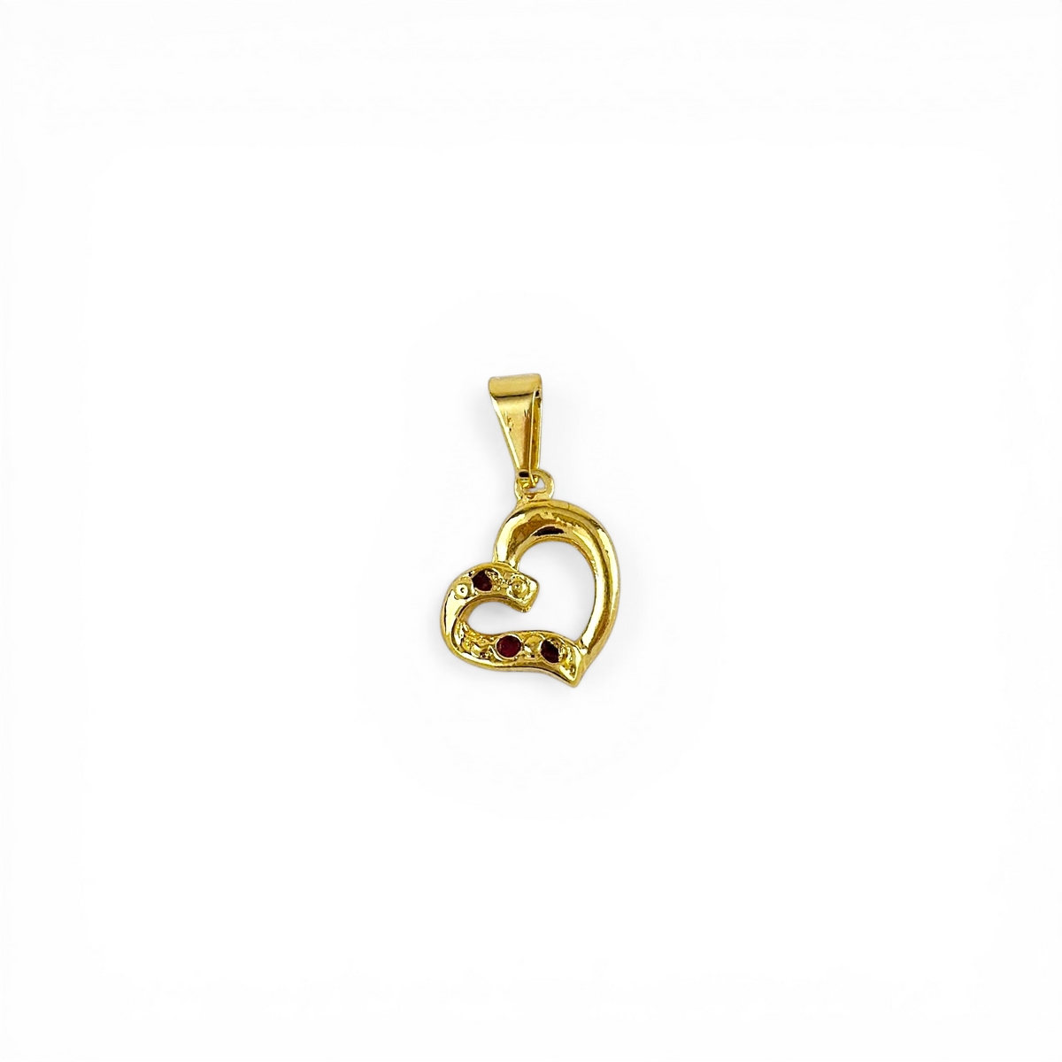 Hollow Heart CZ Pendant in 18K gold-filled, Red