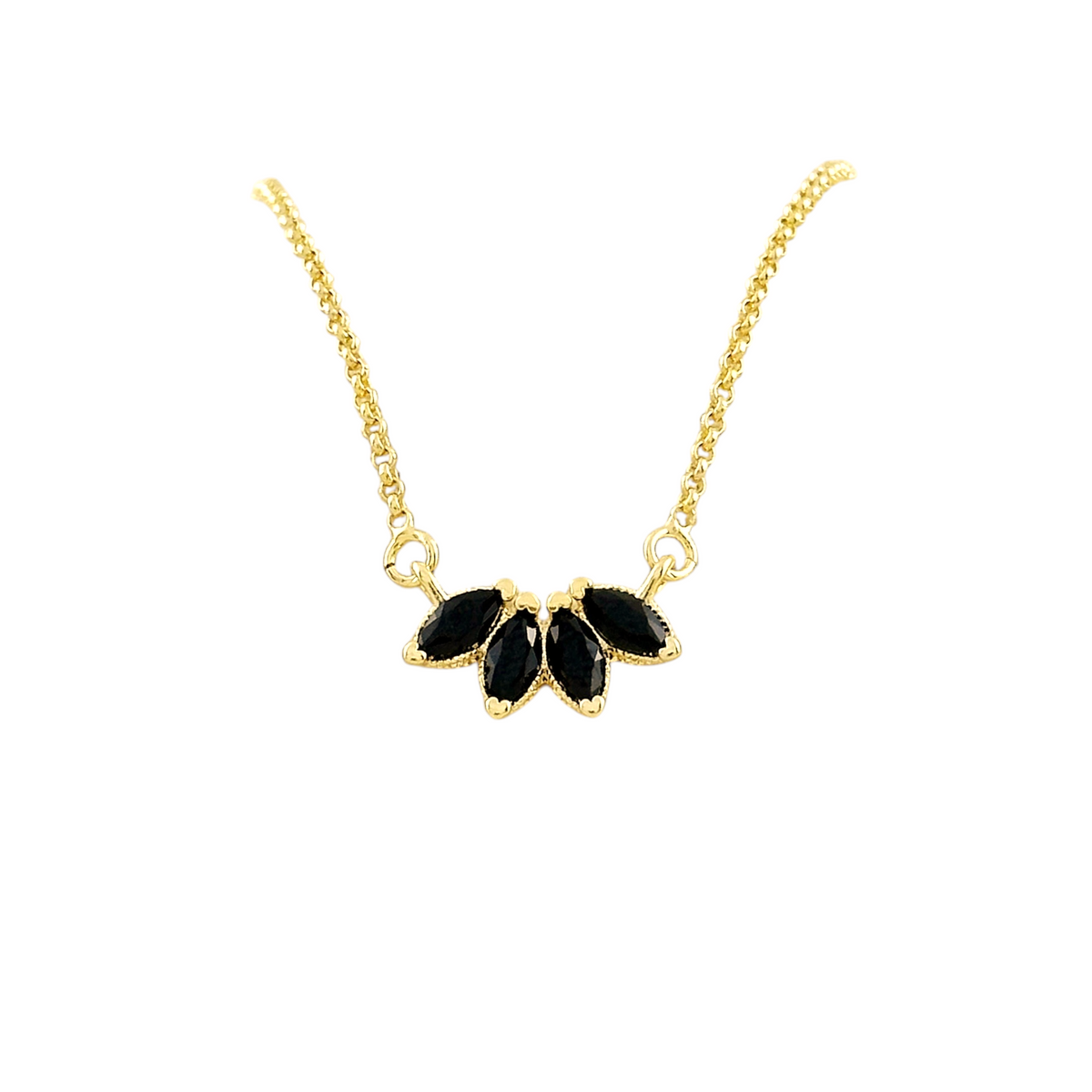 Lotus Flower CZ Necklace in 18K gold-filled, Black