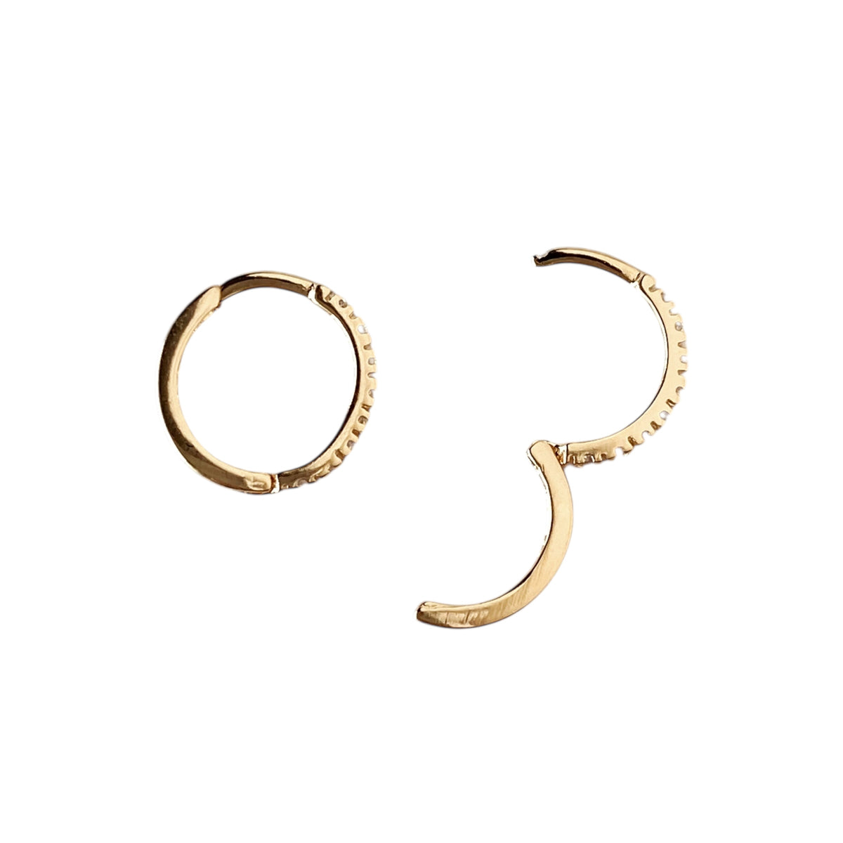 Slim CZ Huggie 15mm Hoop Earrings in 18K gold-filled, view 4