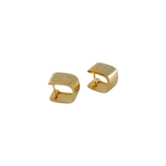 Square Pavé CZ Huggie 12mm 18K Gold Filled Hoop Earrings