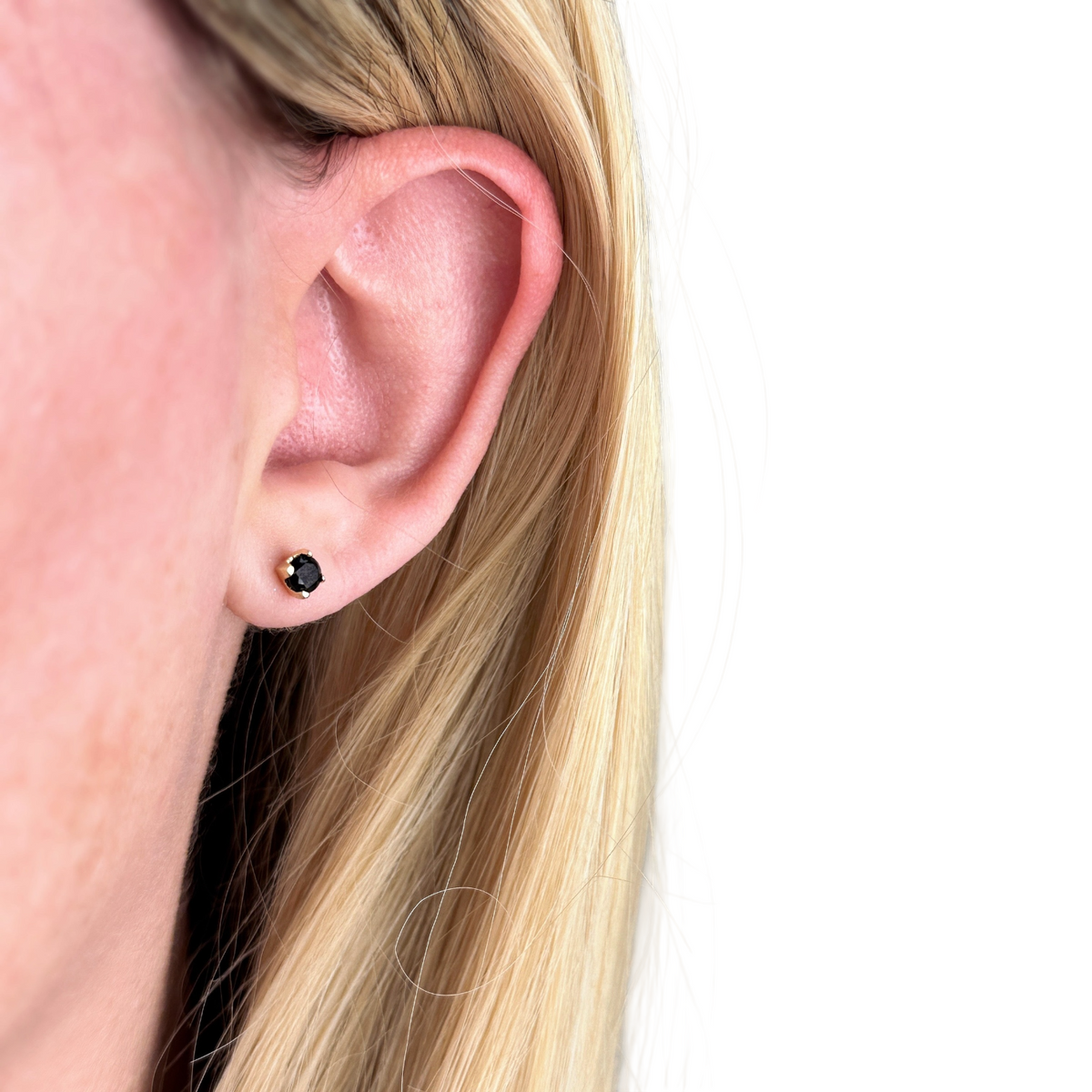 Solitaire Colored CZ 4mm Stud Earrings in 18K gold-filled, view 10