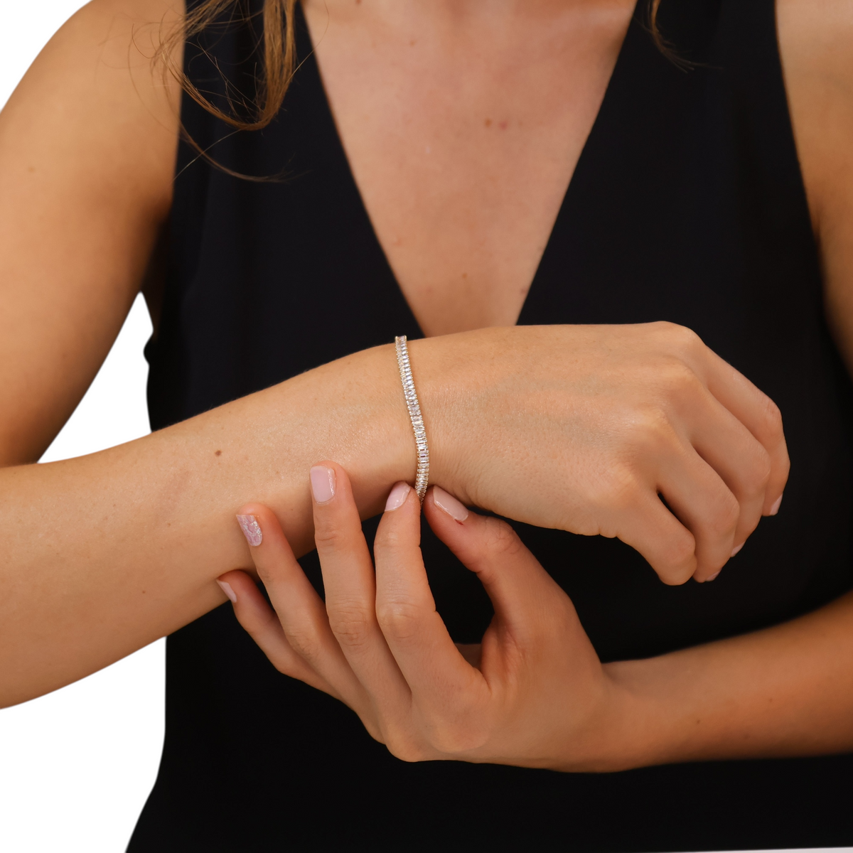Baguette CZ 3mm Riviera Bracelet in 18K gold-filled, view 4