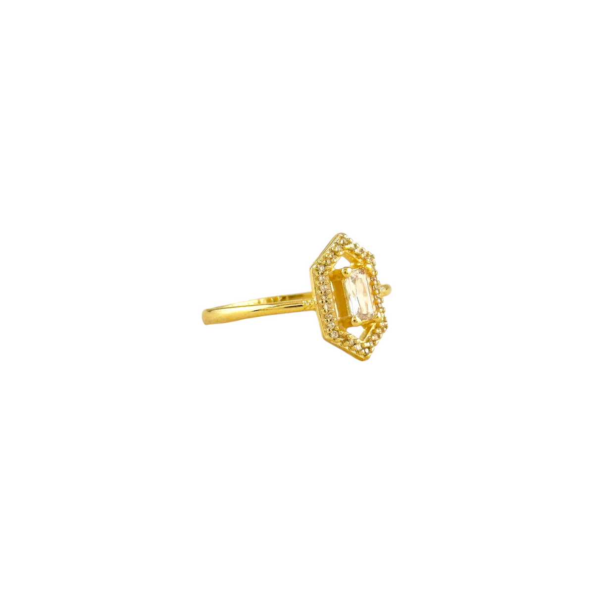 Baguette CZ Hexagon Halo Ring in 18K gold-filled, Black
