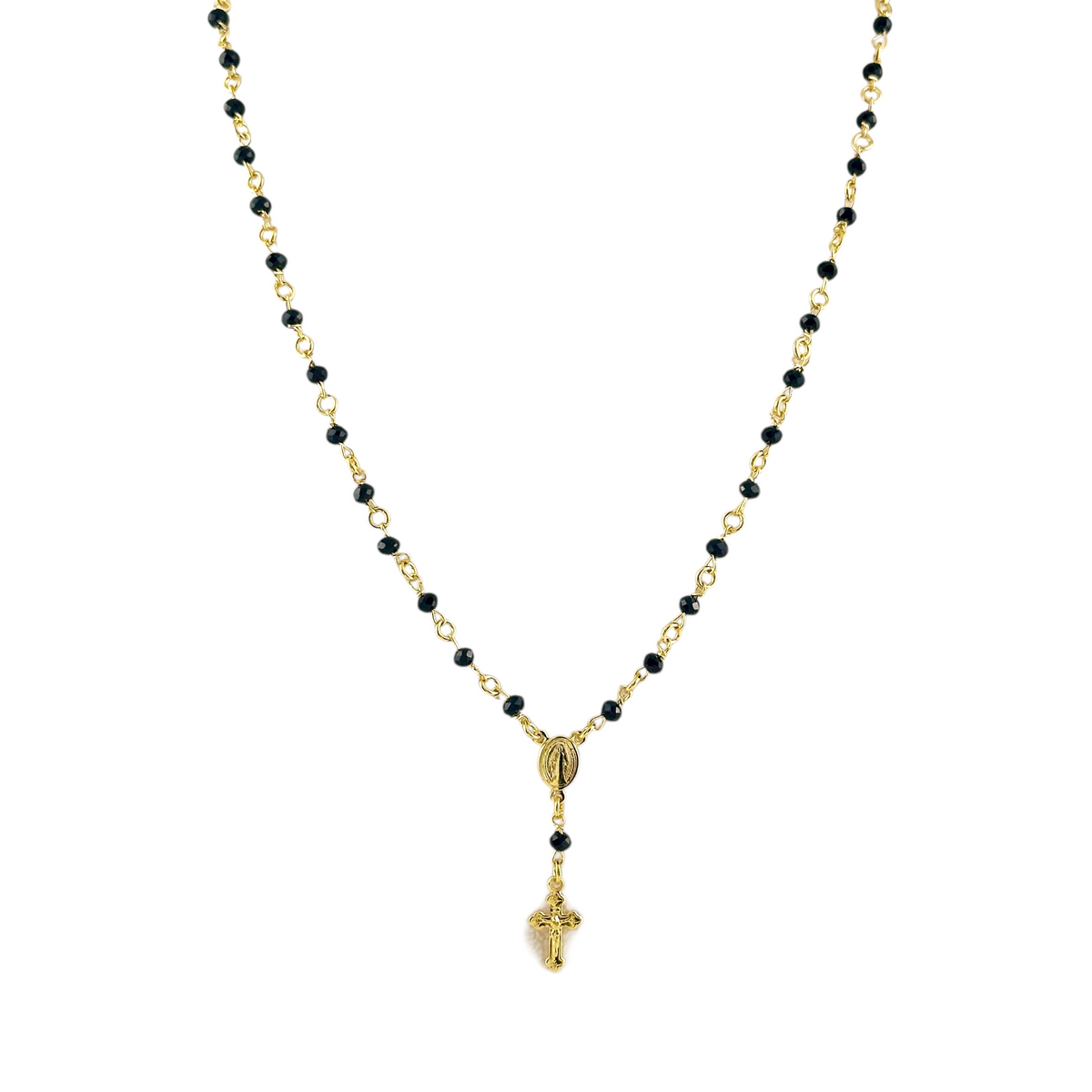 Fashion Rosary with Black Beads Necklace in 18K gold-filled, view 4