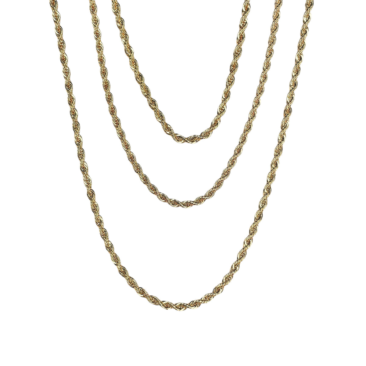 Rope chain 3mm necklace in 18K gold-filled shown in three lengths