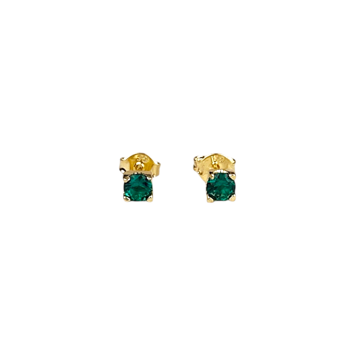 Solitaire Colored CZ 4mm Stud Earrings in 18K gold-filled, Emerald Green