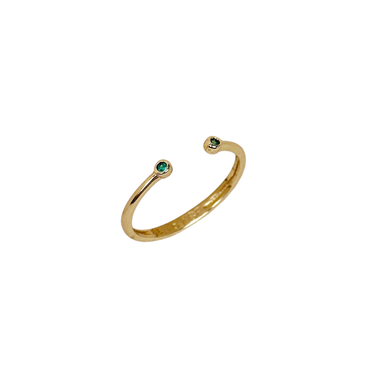 Dual Tip CZ 1.2mm Open Ring in 18K gold-filled, Emerald