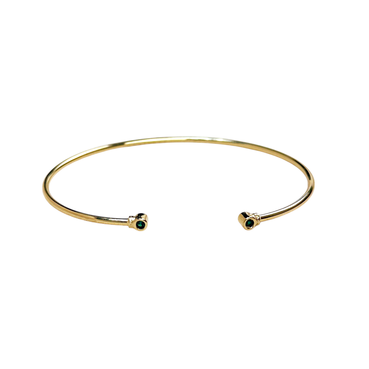 Dual Tip CZ Open Cuff Bracelet in 18K gold-filled, Emerald